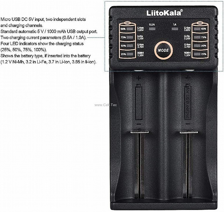 ���� ������ 18650 ��� - LiitoKala (Lii-202)