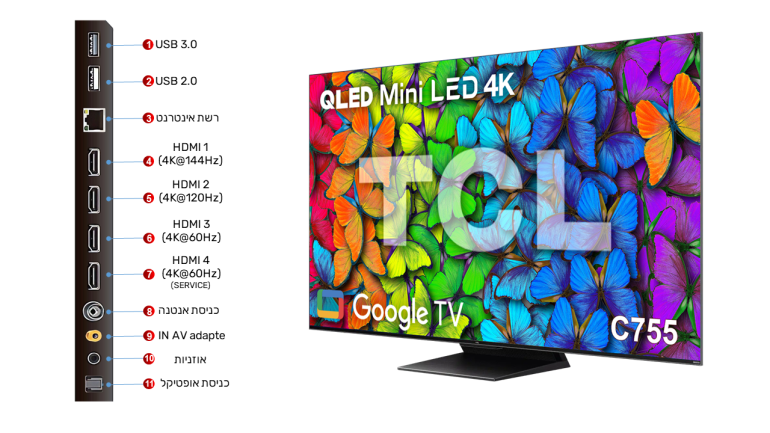 �������� ���� 65 ���� TCL 65C755 QLED Mini LED 4K