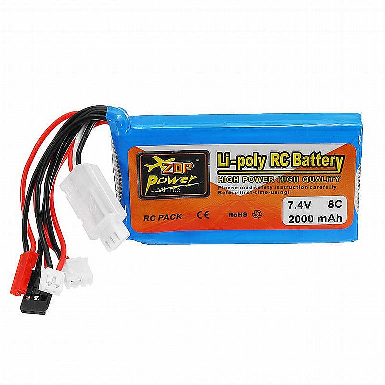 ����� - ZOP Power 7.4V 2000mah 8C Lipo Battery For Frsky ACCST Taranis Q X7 Transmitter 