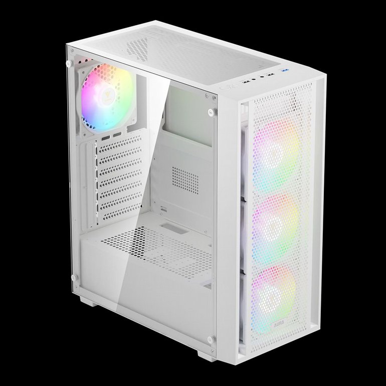 ���� ���� GAMEDIAS - AURA GC2 ELITE WH V2 - Transparent Glass Side Panel - Black