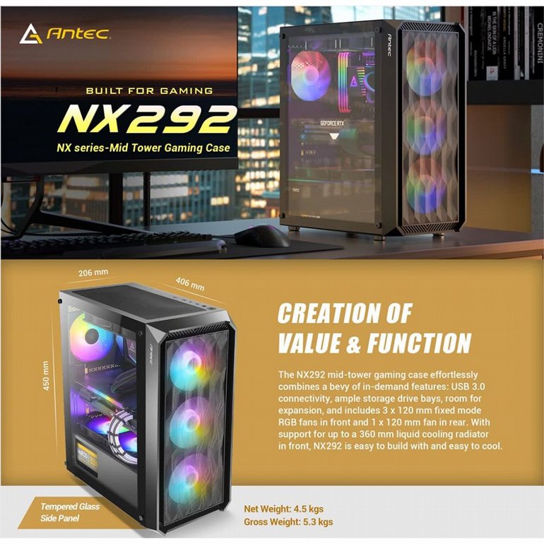 ���� ���� Antec - NX292 ARGB - Transparent Glass Side Panel