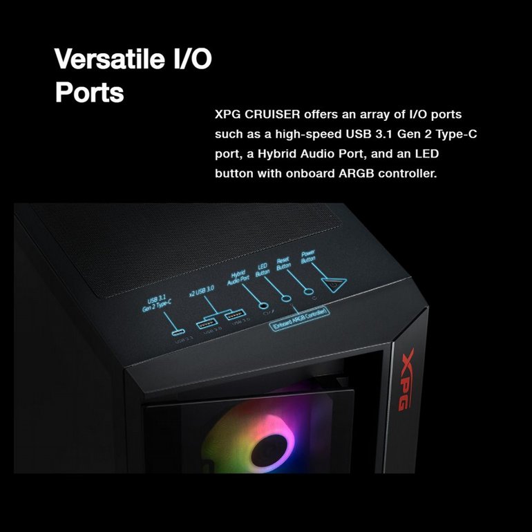 ���� ���� XPG - Cruiser�Super Mid-Tower Chassis  - Transparent Glass Side Panel - Black